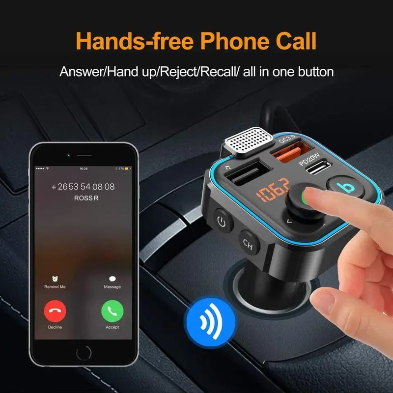 Bluejw Car Bluetooth 5.0 FM Transmitter, QC3.0 Dual USB Car Charger, Handsfree Calling, MP3 Music Player, Automobile Chargers with Display - Image 5